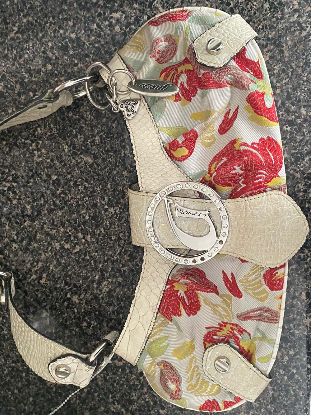 Guess Cream Floral Shoulder Bag with Silver Accent - Picture 2 of 2